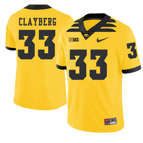 2019 Men #33 Noah Clayberg Iowa Hawkeyes College Football Alternate Jerseys Sale-Gold